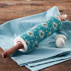 ❤️ New Pioneer Woman Flea Market Floral Decal Rolling Pin with Wood Handles